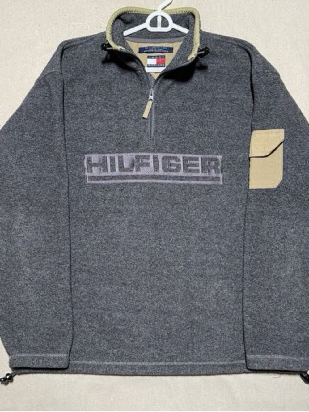 Tommy Hilfiger Men’s Charcoal Half-Zip Pullover with Tan Trim